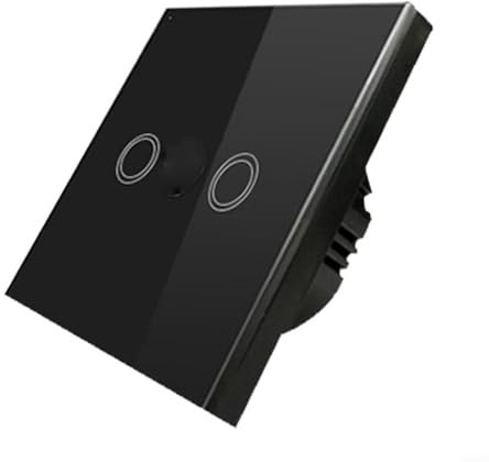 Smart Light Switches, Double Dimmer Touch Switch 2-Gang 1-Way LED Compatible White Glass Panel No Neutral Wire 110-240V(black)