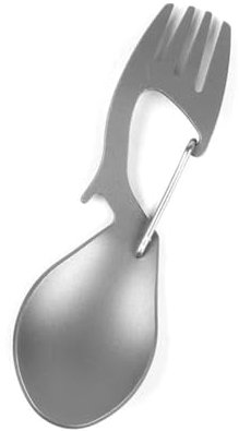 Cuillère-fourchette multifonction en acier inoxydable pour cuillère, fourchette, mousqueton et décapsuleur
