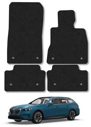 Compatible with BMW 5 Series Estate (2024+) Car Mats Tailored Fit Carpet Floor Mats Non Slip Black Trim Full Coverage Accessory Front Rear Set Anti Slip Granulated Backing Hand-Finished Clips