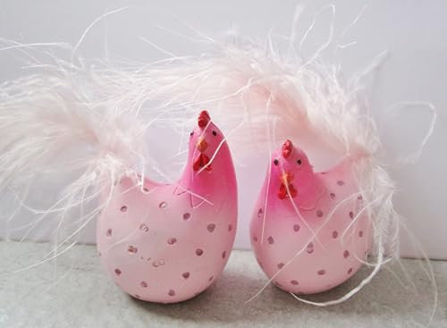 Bunte Hühner im 2er Set Huhn mit Federn in gelb, rosa oder blau - Osterdeko Henne modern Deko Frühling Ostern (rosa)