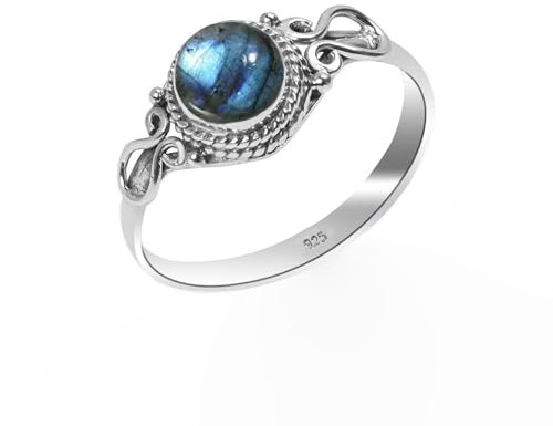 Labradorit Ring 925 Sterling Silber 100% Natürlicher Edelstein Ring, Statement Herren-Damen Ring Vintage Boho Handarbeit Ring Runde Form 6 mm Verlobungsring NH26-LBRT-10