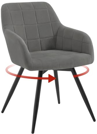 WOLTU drehbarer Esszimmerstuhl, Samt gepolsterter ergonomischer Küchenstuhl mit Metallbeinen, Esszimmerstuhl mit Rücken- und Armlehnen, für Küche, Wohnzimmer, Balkon, Dunkelgrau, EZS85dgr-1