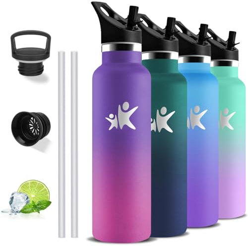 Gourde- 1l- Gourde Isotherme, Sans BPA, Gourde Inox, Anti Fuite, Gourde avec Paille, Double Isolation, Gourde Sport, 24h Froid & 12h Chaud, Gourde Acier Inoxydable, pour Randonnée, Camping, Voyage