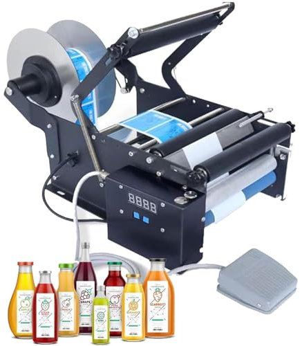 ylpddmm Round Bottle Labeling Machine,Sticker Label Printer Packing Machine with Foot Pedal,Electric Bottle Labeler for Round Glass Plastic Metal Bottle etc