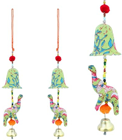 Set of 2 Door Hanging Elephant String Metal Bell Hangings Home Decor(10) | Door Hanging Handmade Fabric Elephant Home Decor Wall Decor Boho Indoor Outdoor Entryway for Indian Traditional Festival Gift