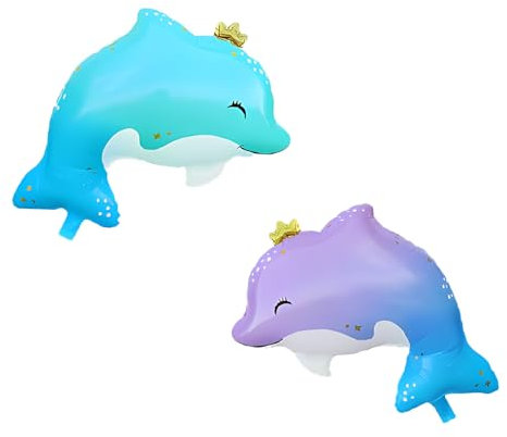 KOBOKO 2 Stück Delfin Luftballon, Luftballons Unterwasser Deko Kindergeburtstag, 54 x 64 cm Delfin Folienballon Tiere Deko Unterwasserwelt, Delfin-Form Meerjungfrau Geburtstag Deko Babyparty Zubehör