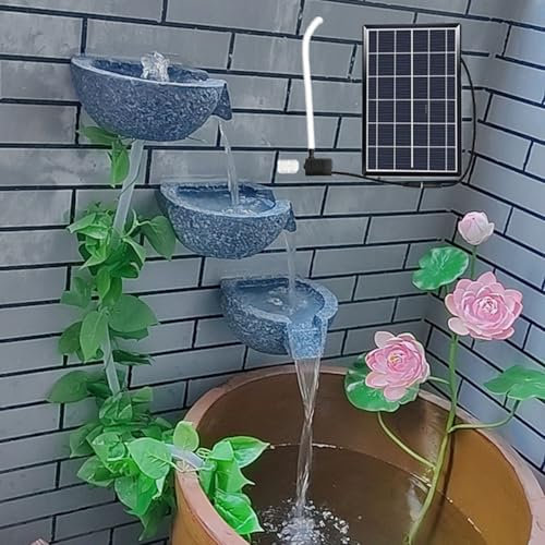 Dalumian Solar-Powered Wall-Mounted Fountain, Outdoor Water Fountain,Two Right and One Front Resin Pottery, 6W Solar Panel Fountains for Patio Yard