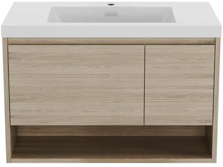 Vente-unique-Mueble de baño Flotante con Lavabo - 90 cm - PUJUKA