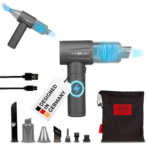 HEYNER® Akku Auto Staubsauger - 6.500 Pa I Staubgebläsefunktion + Bürstenloser Motor + 4 Geschwindigkeitsstufen + Waschbarer HEPA-Stahl-Filter + Inkl. Tasche & Ladekabel I Mini Handstaubsauger