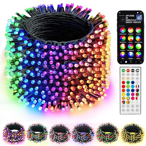 Dazzle Bright Smart Halloween String Lights, 164FT 500 LED RGB Color Changing String Lights with Remote & App Controlled, Christmas Decorations for Indoor Outdoor Holiday Xmas Tree Party Decor