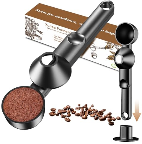 Coffee Scoop with Funnel for Ground Coffee, Protein Powder & Tea, for Reusable K Cup Refiller, 2TBSP Mess-Free, Funnel Design Prevents Spills (Black, 1-Pack)