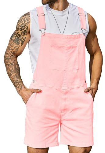 Bindefon Denim Overalls for Men Short Jumpsuit Work Bib Coveralls 2XL
