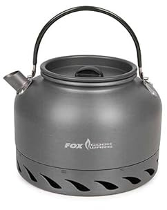 Fox Cookware 1.5 Liter Heat Transfer Kettle | Carp Fishing Kettle | Lightweight, Hard-Anodized Aluminum | Heat Transfer Technology | Folding Handle | Mesh Drawstring Bag | Code CCW040
