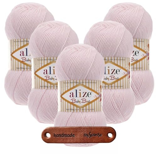 ALIZE 5 x 100g Baby Best 184 Powder Pink Premium Wolle babyweich ohne Fusseln für Babykleidung Decken und Accessoires hautfreundlich pflegeleicht für das ganze Jahr mit mySearose Label