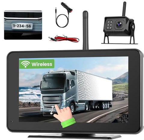 Realdio Kit Retrocamera Wireless, IPS Touch 7 Pollici, BSD, DVR | Visione Notturna IP68, Registrazione in Loop, Linee Guida e 12-24V per Camper, Camion, Bus, Furgone e Rimorchio