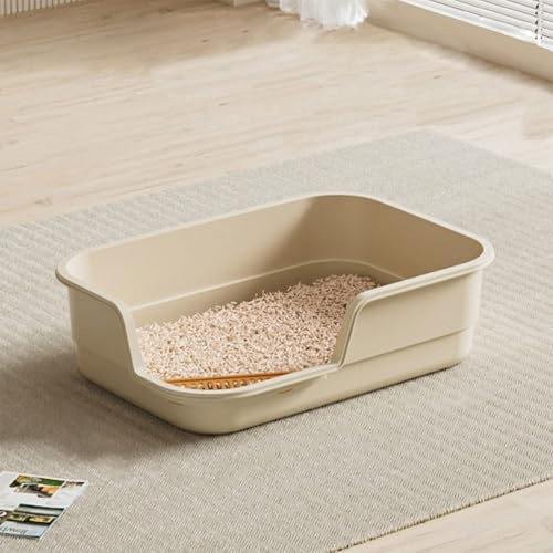 Semi Enclosed Cat Litter Trays with High Sides Large Open Top,Adult Cats Kitten Pan Rabbit Loo Deep Toilet Lowered Entry Step Easy Access Easy Clean Extra Large,Indoor Pet Potty (White)