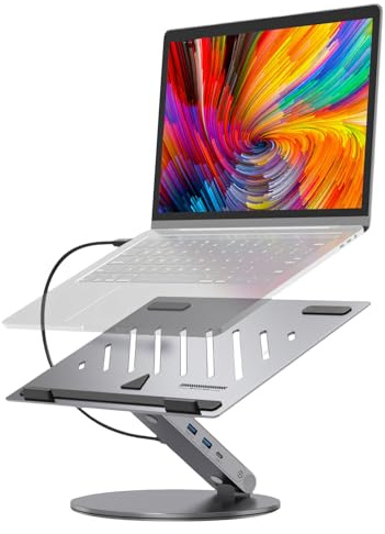 Kelisdi Versatile Rotating Computer Stand Combined with 6 Port USB C Hub for Fast Data Transfer and Device Powering USB C Docking Station with Stand