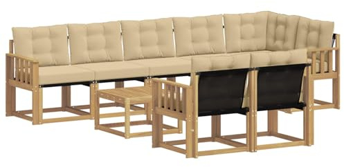vidaXL Outdoor-Sofagarnitur mit Kissen 9 pcs Weiß und Beige, Gartenlounge, modernes Sofa für draußen, bequemes Terrassenmöbel, stylisches Sitzset