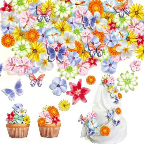 SGQTGIMU 60 Stück Tortendeko Blumen Essbar, Essbare Tortendeko, Essbare Blumen Cupcake Topper, Kuchen Deko für Hochzeit, Geburtstag, Frühlingstorte