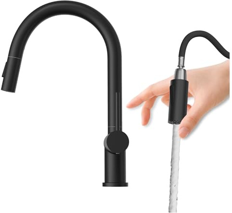 Granitan Küchenarmatur - NAYA - Spültischarmatur mit 360° drehbarem Auslauf - Hochdruck Wasserhahn - einstellbarer Wasserdurchfluss - Schwarz
