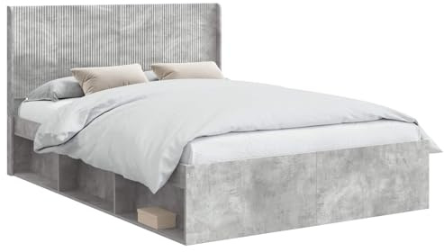 vidaXL Bettgestell mit Stauraum und Kopfteil Betongrau 120 x 200 cm, Moderner Bettgestell, stylische Kopfteil, rechteckiger Stauraum, platzsparende Möbel für Dein Schlafzimmer