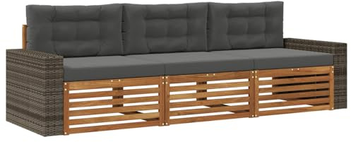 vidaXL Outdoor-Sofagarnitur 3 pcs Natur und Anthrazit Polyester, Outdoor Lounge, Moderne Ecksofa, Gartenmöbel, Terrassen-Sitze, Komfortables Set für Wohnräume