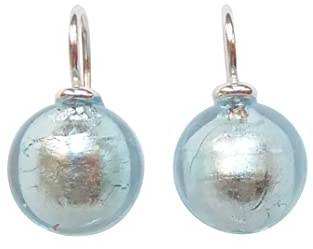 Ohr-Hänger Ohrringe Murano-Glas Perle hell-blau 12 mm Durchmesser rund Sterling-Silber 925-er Goldschmiede-Arbeit Handarbeit Unikat klassisch Sommer