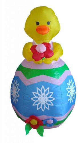 BZB Goods 4 Foot Easter Inflatable Chick with Flower Yard Decoration