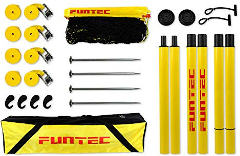 Funtec Beach Masters Set - transportable Beachvolleyball-Netzanlage mit leichtem Freizeitnetz