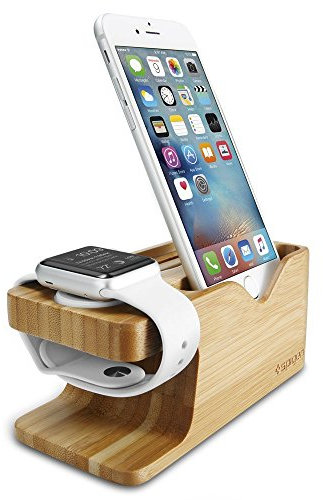 Spigen S370 Apple Watch Ladestation aus Holz Ständer Kompatibel mit Apple Watch Ultra 2/1, Serie 10/9/8/7/6/5/SE/4/3/2/1 und iPhones