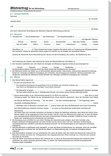 RNKVERLAG 545/10 - Vertrag für die Vermietung eines Hauses, DIN A4, 8 Seiten, 10 Stück