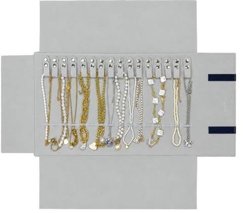 UnionPlus - Estuche enrollable de terciopelo organizador de joyas para viaje; apto para collar, pulsera, pendientes, anillo, color negro