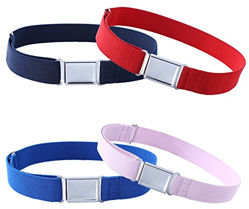 Kajeer 4 Stück Gürtel für Jungen Mädchen Verstellbar - Großer Elastischer Stretchgürtel mit einfacher Magnetschnalle für 2-15 jährige Jungen und Mädchen (Rosa/Rot/Königsblau/Navy blau)