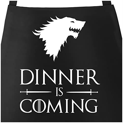 MoonWorks Grill-Schürze für Männer mit Spruch Grillen Dinner is coming Baumwoll-Schürze Grill-schürze Küchenschürze schwarz unisize
