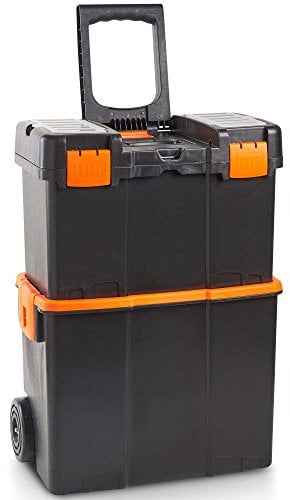 VonHaus Tool Box on Wheels - Wheeled Tool Box with Stackable Boxes for Easy Organisation - 3-Pack Secure Rolling Storage Boxes, Lockable Cover and Removable Tray with Wheels