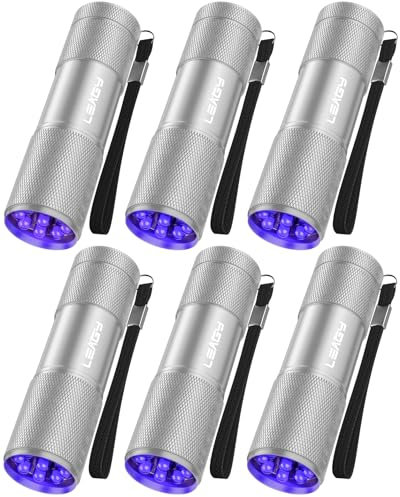 LEAGY Paquete de 6 luces LED UV ultra violeta luz negra 9 LED luz al aire libre etc (Plateado)