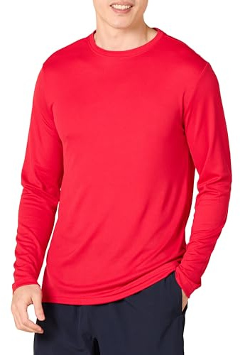 Amazon Essentials Men's Performance Tech Long-Sleeve T-Shirt, Red, M