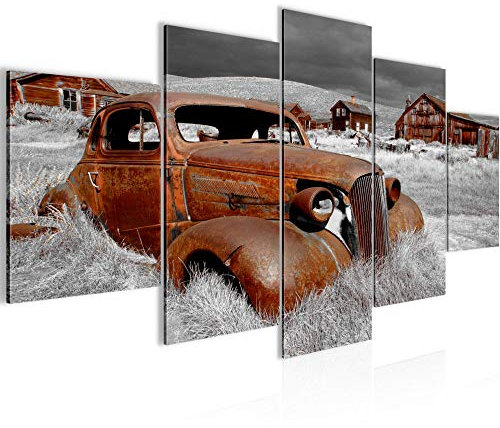 Runa Art Bild Wohnzimmer Auto Oldtimer 5 Teilig Vintage Braun Grau Wandbilder auf Vlies Leinwand 602153b