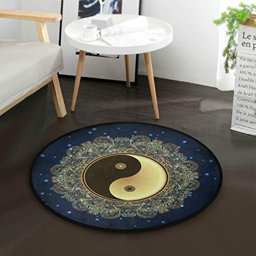 Mnsruu Tapis rond chinois Yin Yang Mandala Fleur pour salon, chambre à coucher, 92 cm de diamètre