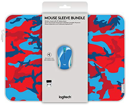 Logitech Wireless Mini Mouse M187 & 14 Sleeve Bundle - Red/Blue Camo