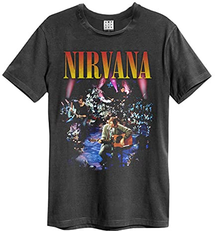 Amplified Nirvana Collection - Unplugged in New York Men's T-Shirt Charcoal Band Merch Bands, Charcoal, M