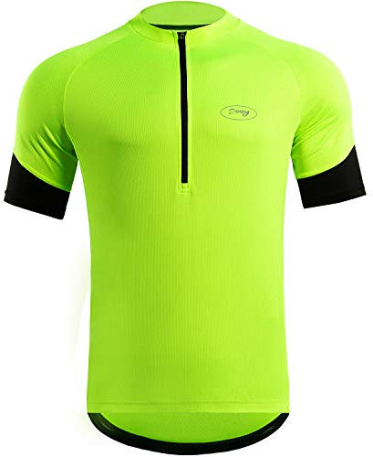 Dooy Men's Cycling Bike Jersey, Short Sleeve MTB Shirts with 3 Rear Pockets-Breathable,Smooth Zipper Biking Shirt Yellow