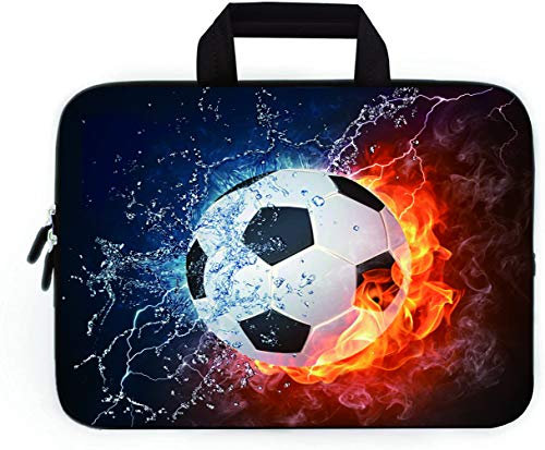 14 15 15.4 15.6 inch Laptop Handle Bag Computer Protect Case Pouch Holder Notebook Sleeve Neoprene Cover Soft Carrying Travel Case for Dell Lenovo Toshiba HP Chromebook ASUS Acer (Football Fire)