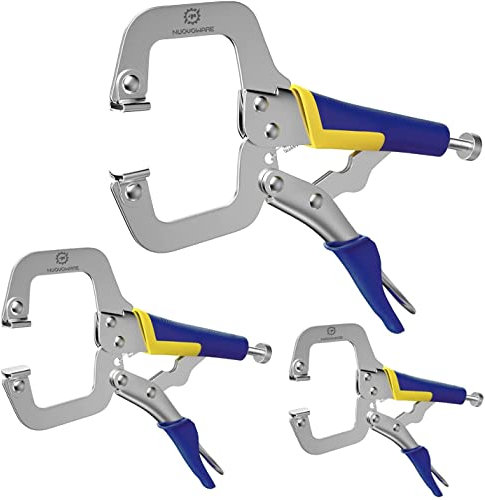 Nuovoware Premium Face Clamp, Locking C Clamp 3 Pack (17.5cm+25cm+30cm) with Swivel Pads, Metal Pocket Hole Clamp Table & Tool Vise Grip for DIY Woodworking, Welding, Cabinetry, Pocket Hole Joinery