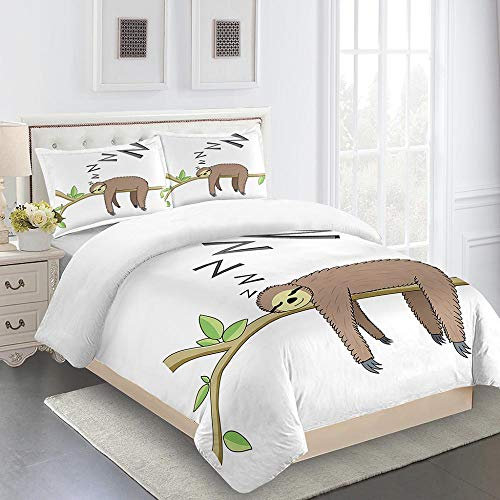 JKCloth Bettwäsche Set 155x220 cm mit 3D Muster Faultier 3 teilig Bettbezüge Set Mädchen mit Microfaser Reißverschluss und 2 mal 80x80cm Kissenbezug Geeignet für Sommer und Herbst