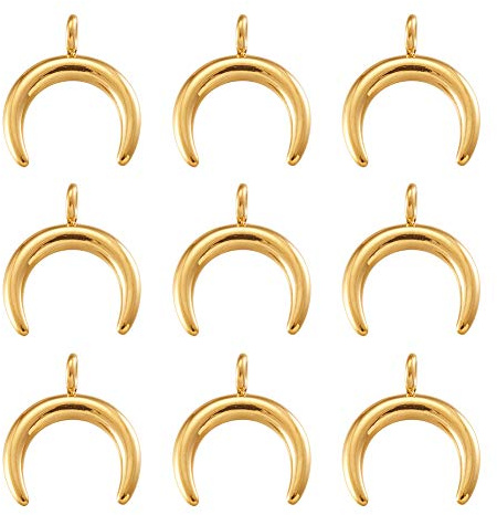 Beethoven 10 Stück Metall-Crescent Moon Charms Golden 304 Edelstahl Doppelhorn baumelnde Anhänger für DIY Schmuckherstellung