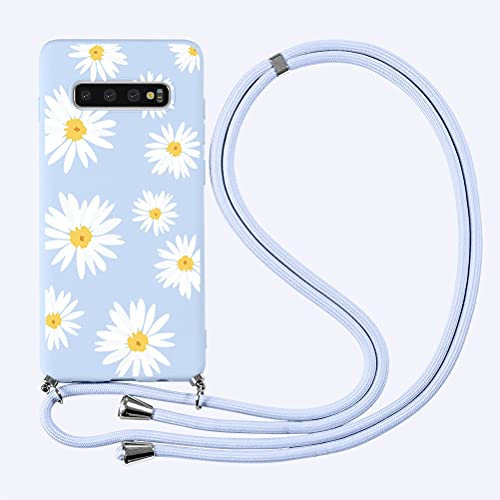 Yoedge 2 in 1 Handykette Handyhülle für Samsung Galaxy S10 Plus 6,4 hülle,Silikon Motiv mit Kordel zum Umhängen,Verstellbarer Necklace,Vollkörperschutz Phone Cover für Samsung S10 Plus,Blume 3