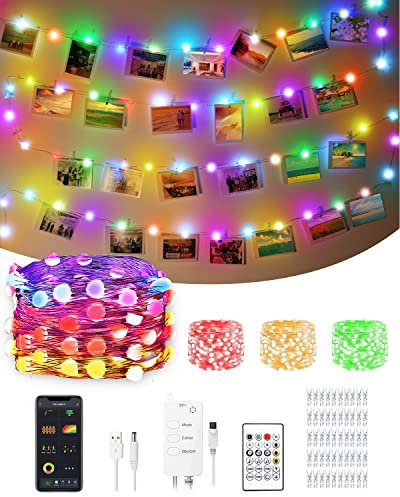 Smart Wifi Led Fotoclips Lichterkette Valentinstag Deko Innen Bild Zimmer Deko Music Sync Wlan Alexa Stimmenkontrolle Fernbedienung 10m 50Clips 66 RGB LED Foto Weihnachten Lichterketten Strom