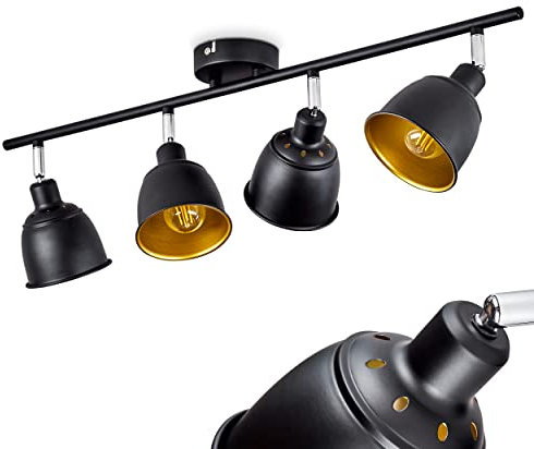 Deckenleuchte Pistrino, moderne Deckenlampe aus Metall in Schwarz/Goldfarben m. verstellbaren Strahlern, Leuchte im Retro/Vintage-Design mit Lichteffekt, 4-flammig, 4 x E14, ohne Leuchtmittel