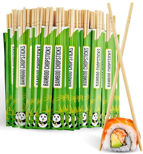 Stock Your Home Disposable Bamboo Chopsticks (100 Pack), Wooden Separated and Wrapped Chopsticks for Chinese Food, Sushi, Takeout and Delivery